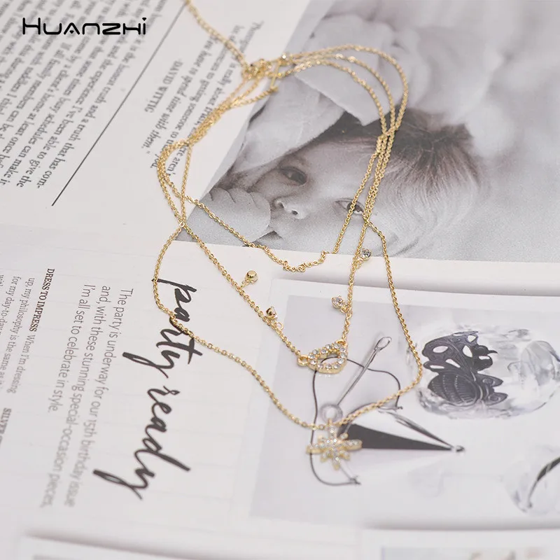 HUANZHI 2019 личность с блестящими звездами Комплект из подходящих сердце ожерелье