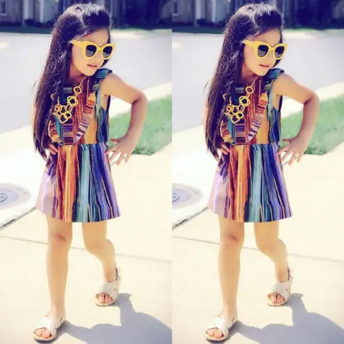 Toddler Kids Baby Girl Rainbow Princess Dress Party Pageant Wedding Summer Dresses Enfant Children Girls Print Sundress | Детская одежда