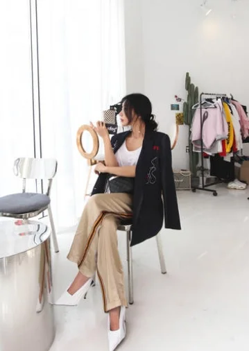 Женские блейзеры, костюм с вышивкой, куртка для женщин, Весенняя новинка, Модный повседневный костюм с длинными рукавами, женский двубортный костюм для офиса