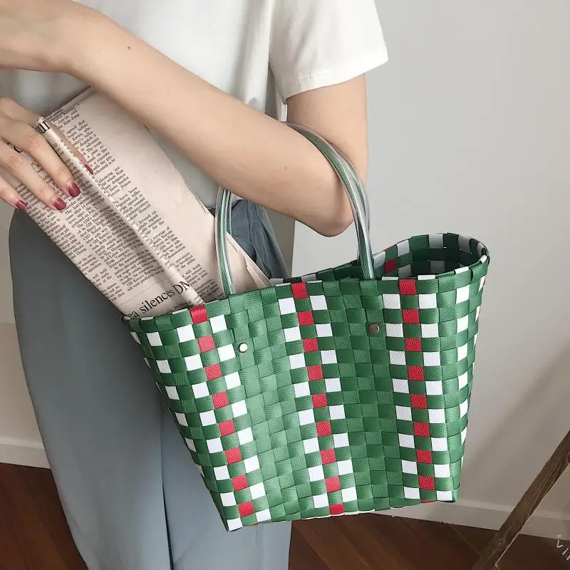 Женская модная Плетеная соломенная сумка женские летние пляжные сумки из ПВХ