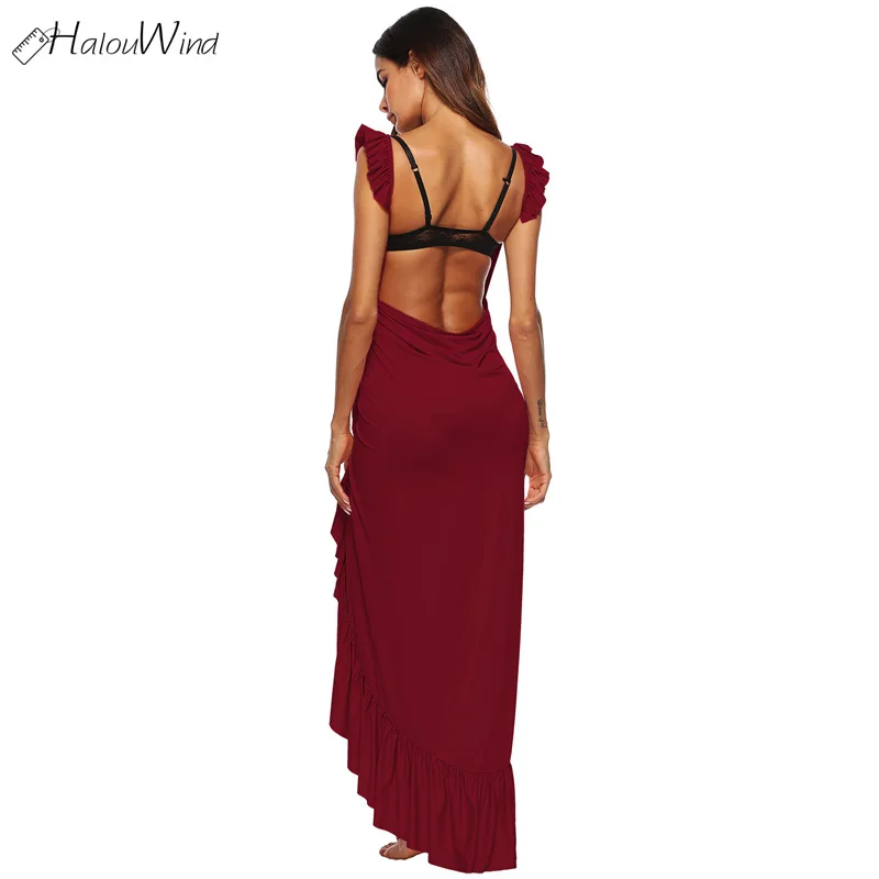 Платье женское длинное с запахом Пляжная туника оборками открытой спиной в