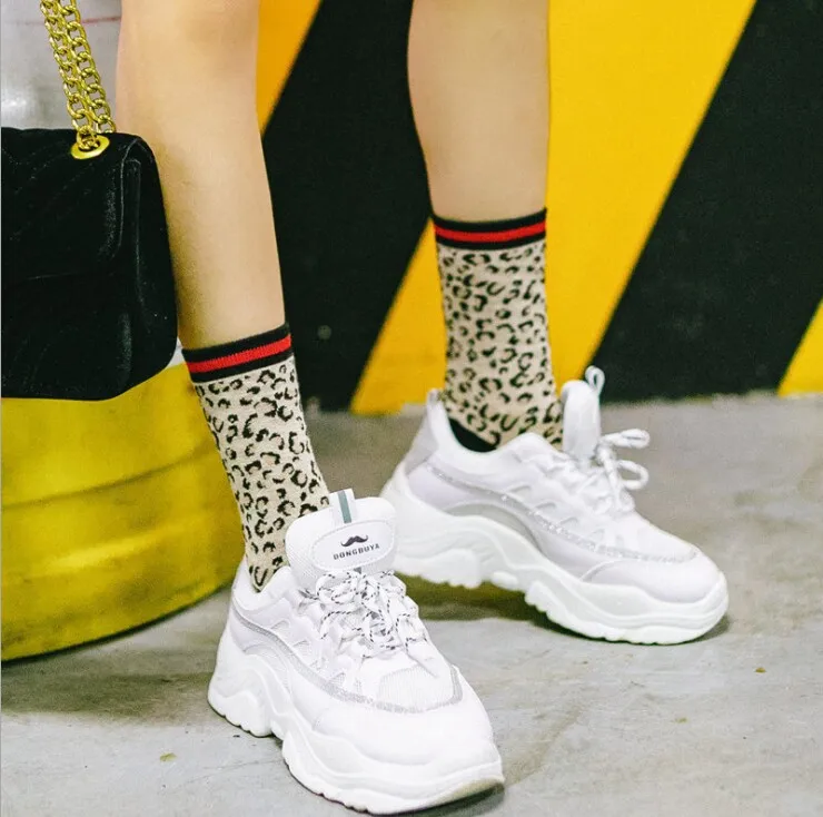 Новые женские носки Длинные хлопковые леопардовые цвета модные весенние зимние