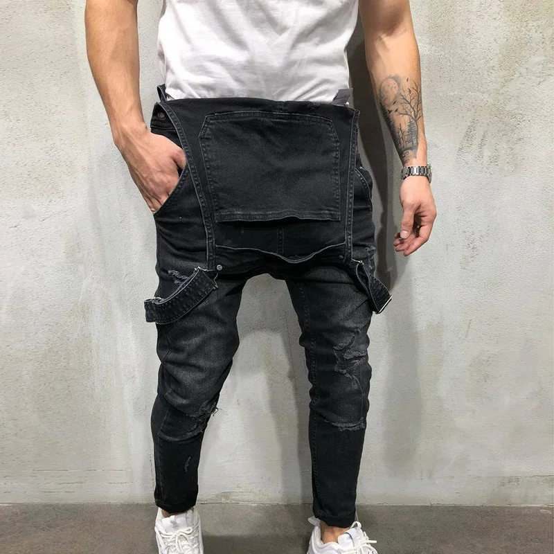 Мода 2019 г. для мужчин обучение рваные джинсы комбинезоны женщин Винтаж - Фото №1