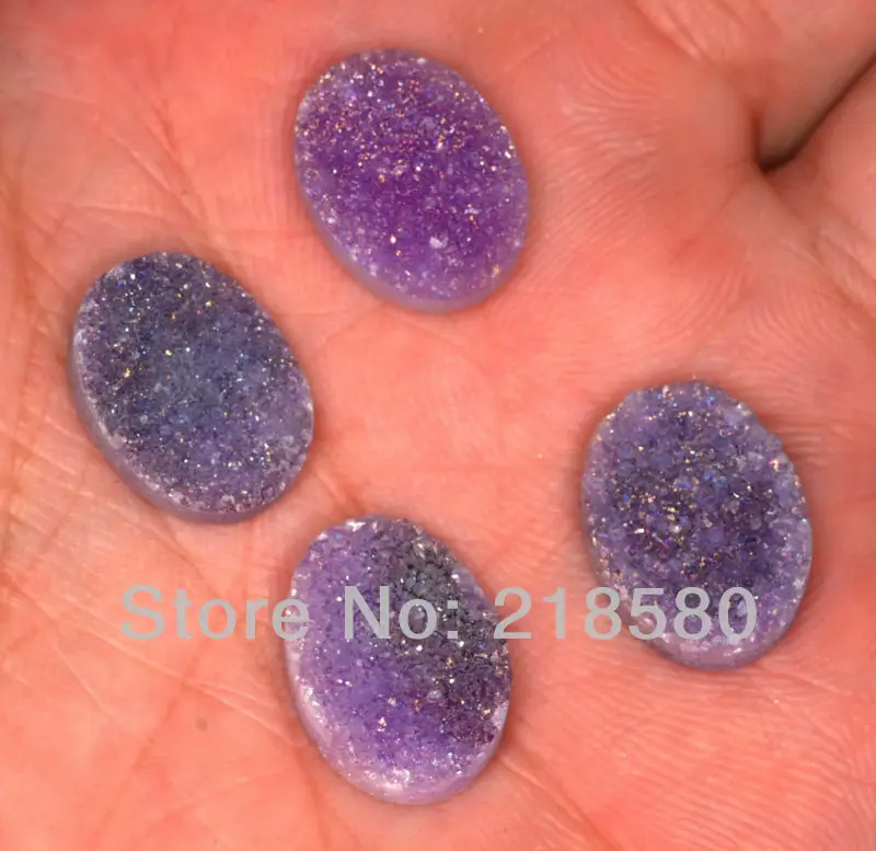 

H-DCB47 25pcs Violet Quartz Round Shape Drusy Druzy Cabochon Beads 12mmx16mm