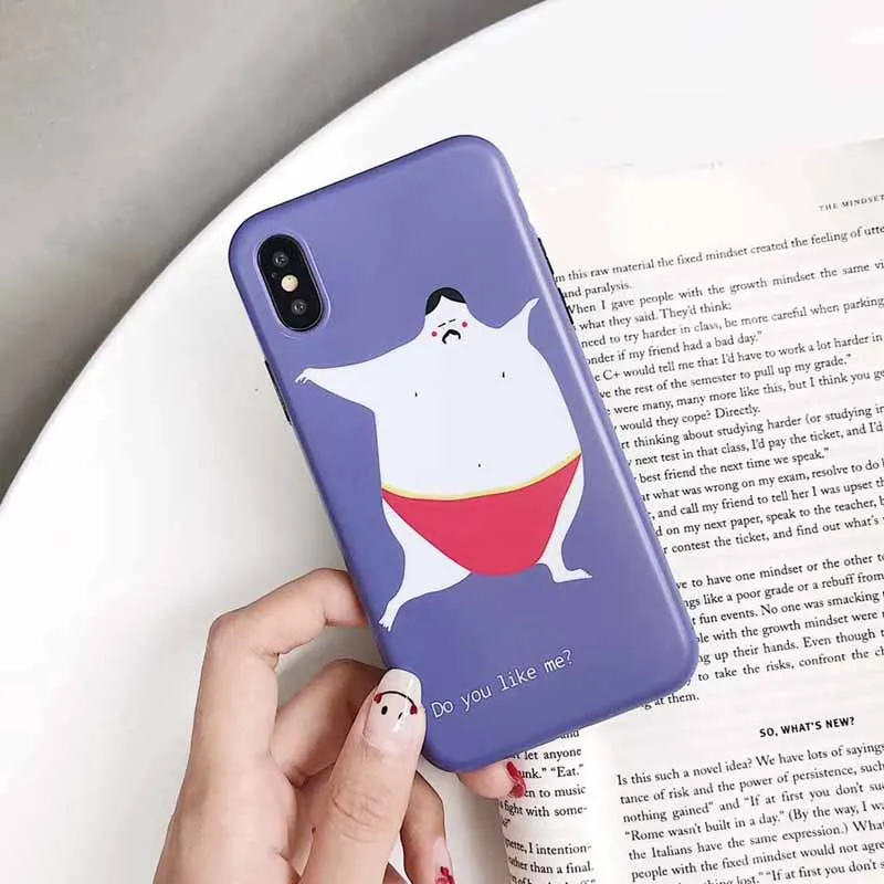 JIBAN Funny fat Cartoon purple Phone Case for iphone X 6s 6plus 7 8plus Capa Soft TPU matte Couples protective cover |