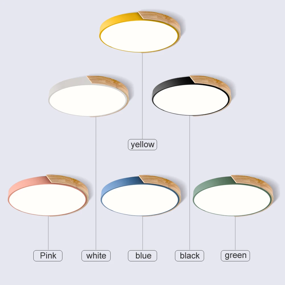 $22.79 Nordic Wood led Ceiling Lights Modern Colorful Bedroom Ceiling Lamps Round thin plafondlamp Lighting lamparas de techo 30cm 40cm