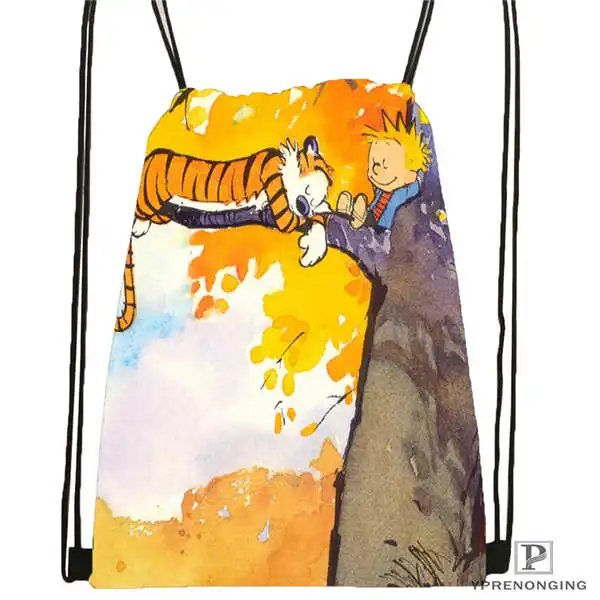 Изготовленный На Заказ calvin-and-hobbes-12@ 02-походная сумка на шнурке милый детский Ранец(черный цвет(вид сзади) 31x40 см#180611-03-120