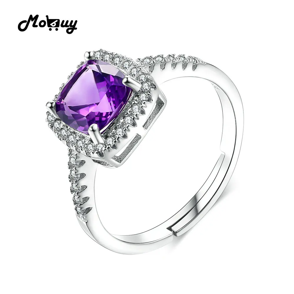 MoBuy MBRI039 подушечка с натуральным драгоценным камнем аметист кольца Стерлинговое