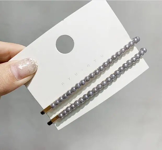 1Pair Korea Simple Imitiation Pearl Hair Clips Hairpins for Women Solid Color Beads Long Barrettes Accessories 2019 | Украшения и