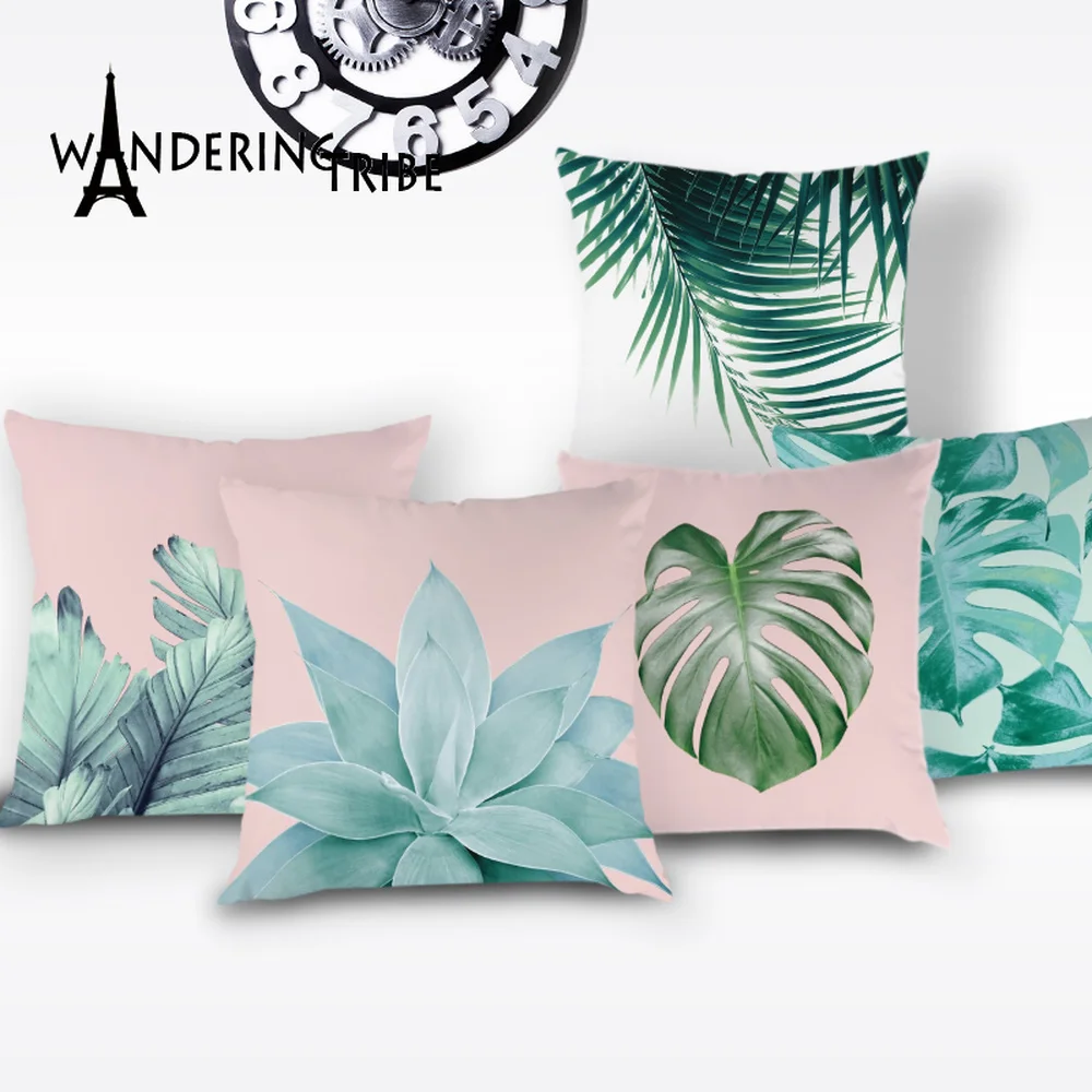 

Farmhouse Cactus Cushion Cover Monstera Tropical Throw Pillow Covers Pink Pillows Cases Plant Leaves Covers Cushions Kissen Case