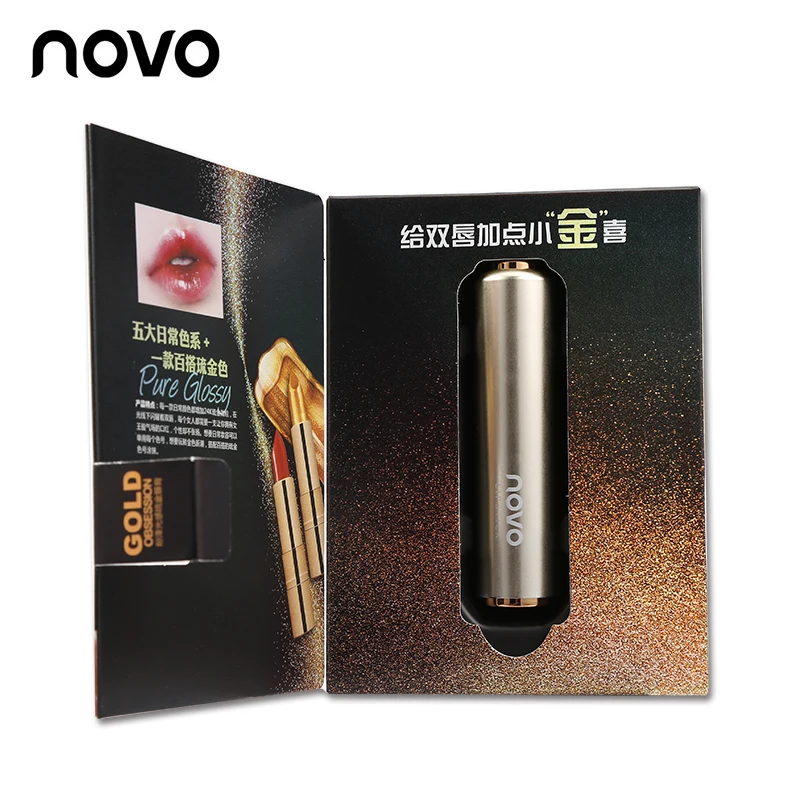 NOVO Brand, 6 цветов, Золотая Глянцевая Помада для губ, макияж, стойкая румяна, тени для век, водостойкая, питает, мерцает, румяна, блеск, помада