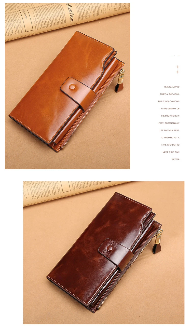 Женский RFID Блокировка большой емкости роскошный воск натуральная кожа клатч кошелек держатель карты Органайзер Дамский кошелек