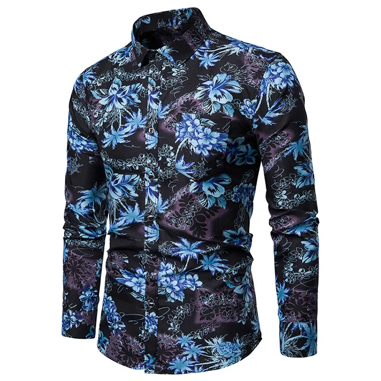 

Fashion Flower Dress Shirt Men Tops Long Sleeve Slim Fit Men Casual Shirts Size 5XL Bar Mens Shirt