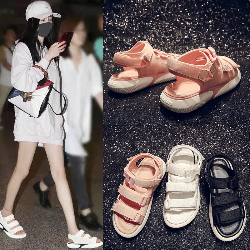 Сандалии INS женские на платформе пляжные босоножки белого цвета для увеличения