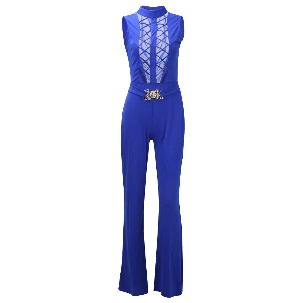 Bodycon спинки Комбинезоны для женщин ползунки выдалбливают однотонный комбинезон женщина одна деталь брюки девочек широкие брюки рубашка без рукавов