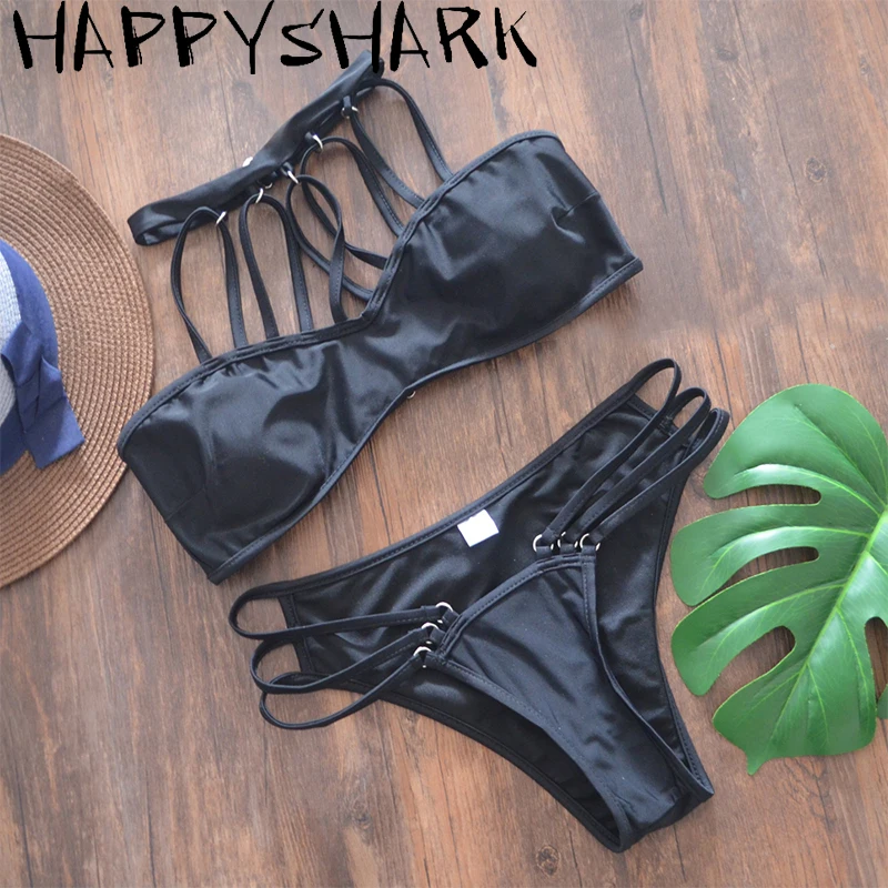 

Sexy Multi Rope Bikinis Set Women 2018 Summer Brazilian Biquinis Black Swimwear Bandeau Push Up 2 Pcs Swimsuit