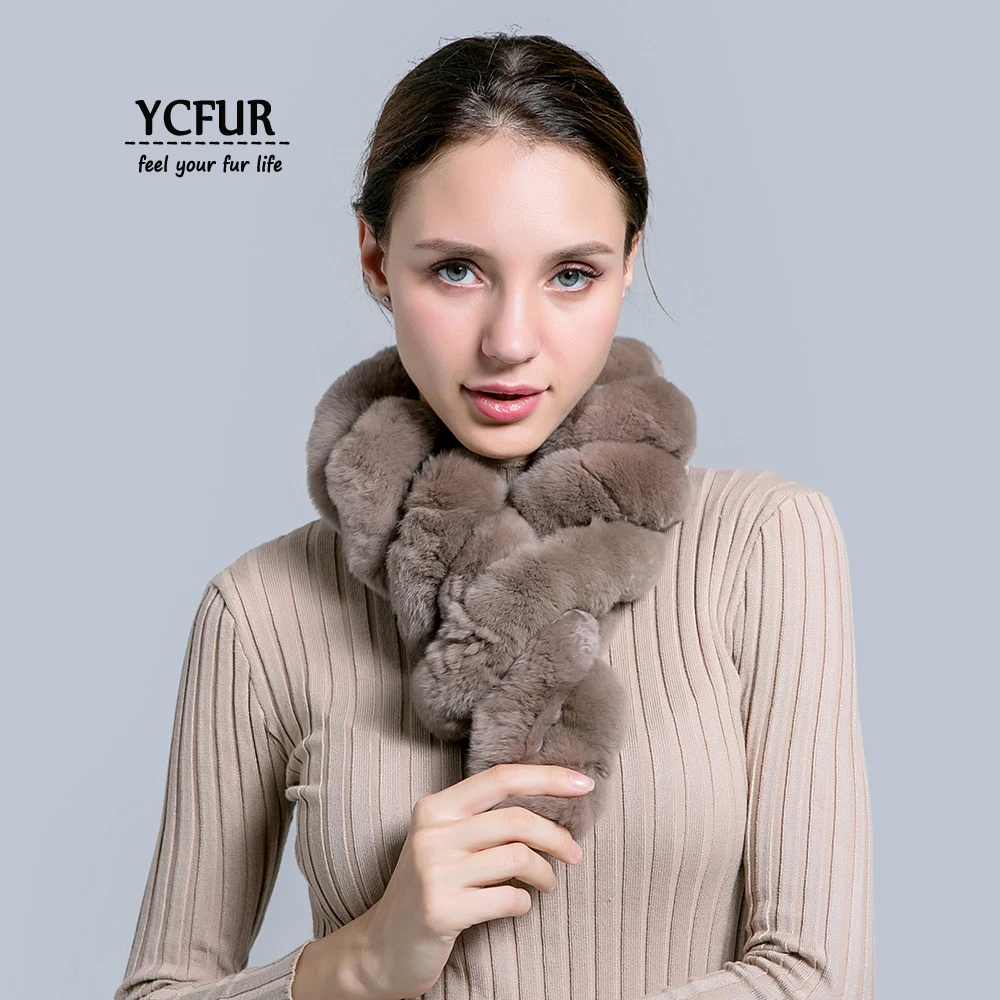 [YCFUR] шеи теплые шарфы Для женщин ручной работы реального меха кролика рекса шарфы палантины женский спираль шарф шарфы дамы
