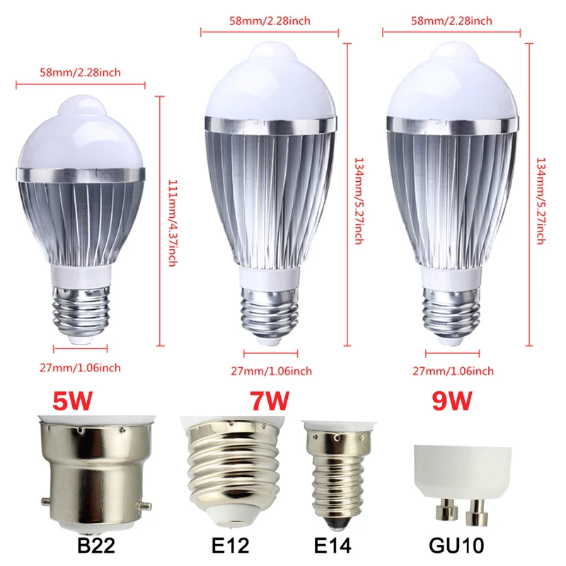 E14/E27/B22 LED PIR датчик движения лампа 5 Вт/7 Вт/9 Вт Супер яркость инфракрасный