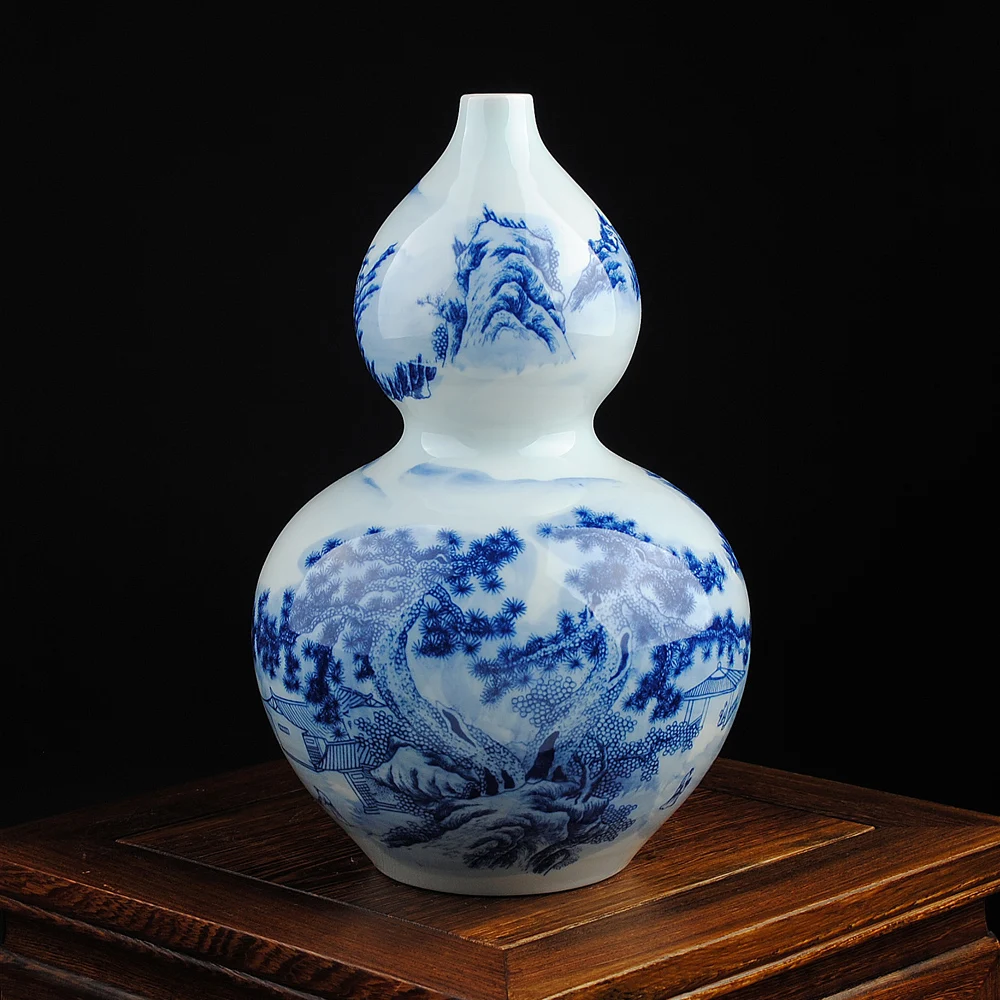 

Jingdezhen ceramics porcelain gourd Vase Decoration of modern landscape Home Furnishing shelf.