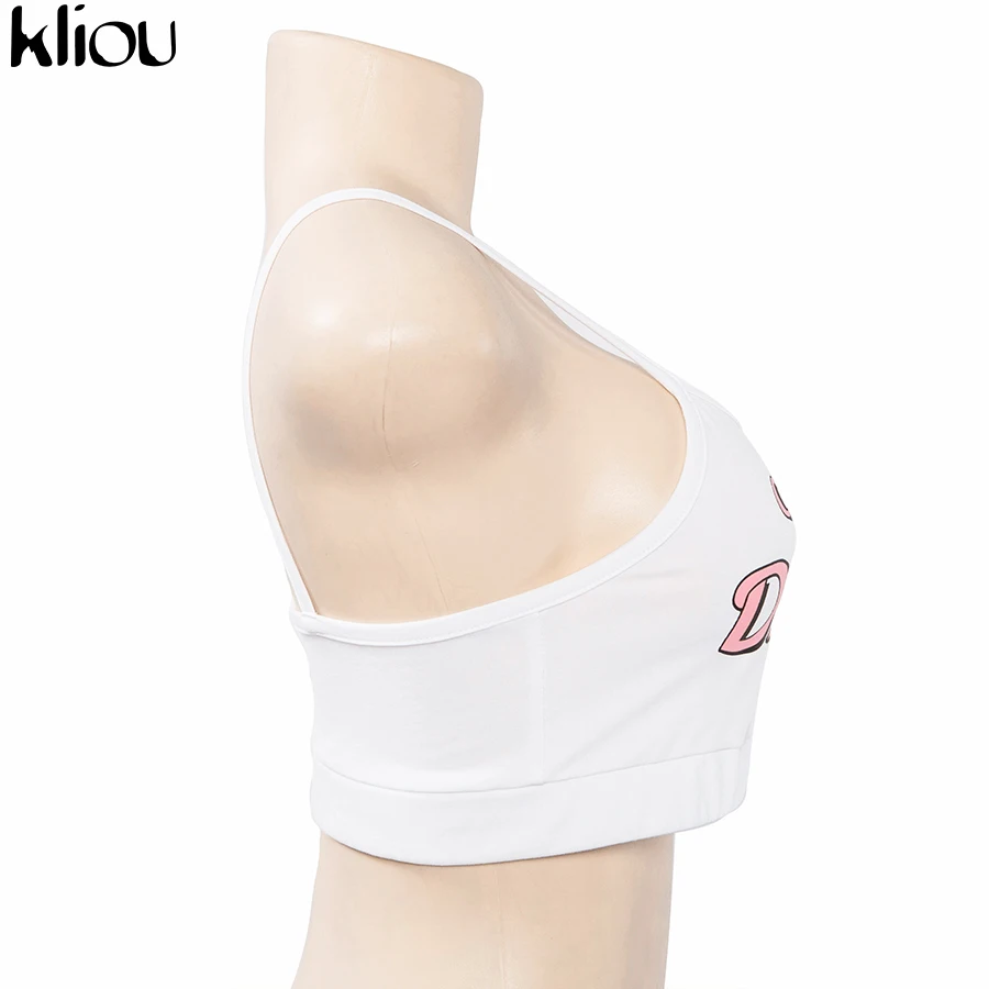 Kliou New Summer Cotton Letter Print Slim Waist Camis Sexy Cropped Camisole Women Spaghetti Women Vest Streetwaer Crop Top