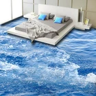 Современные Простые 3D обои для плитки, синие морские волны, Настенная Ванная комната, спальня, нескользящая Водонепроницаемая утепленная самоклеющаяся наклейка