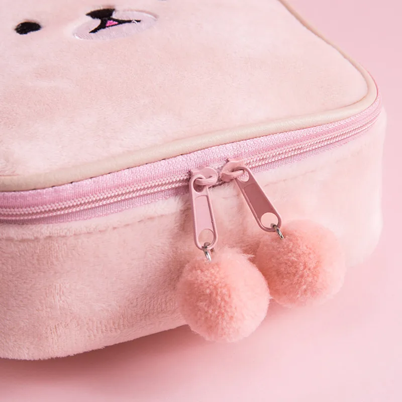 Симпатичная велюровая косметичка с медведем для девочек дорожная мини чехлы