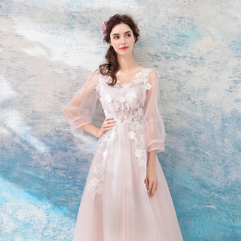 Светло персиковый вечерние платья романтический стиль трапециевидной формы