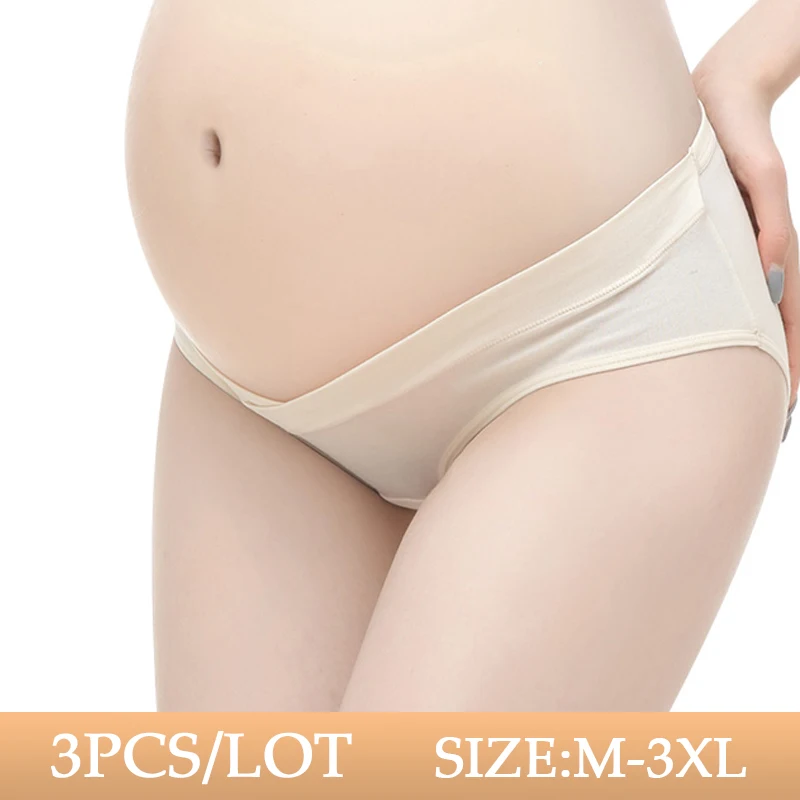 Ropa interior de maternidad para mujeres embarazadas, bragas de algod&oacute;n en forma de U de cintura baja, talla M-3XL, 3 unids/lote-0