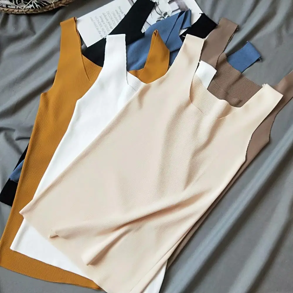 Новинка 2019 летний вязаный Мягкий Топ на бретелях женский однотонный топ