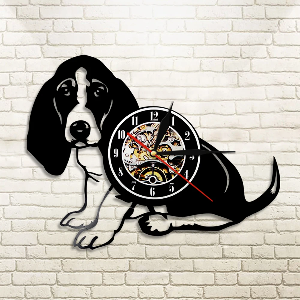1 шт. Basset Hound Виниловая пластинка настенные часы современный дизайн домашнее животное щенок домашний декор настенные часы Время часы для собаки подарок