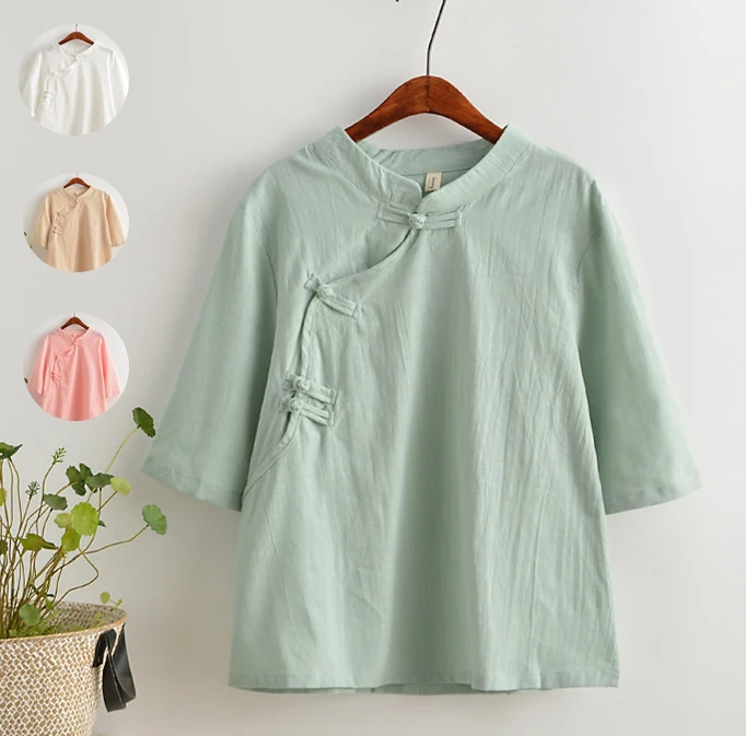 Летний стиль ретро пластина пуговицы Улучшенный костюм футболка летний