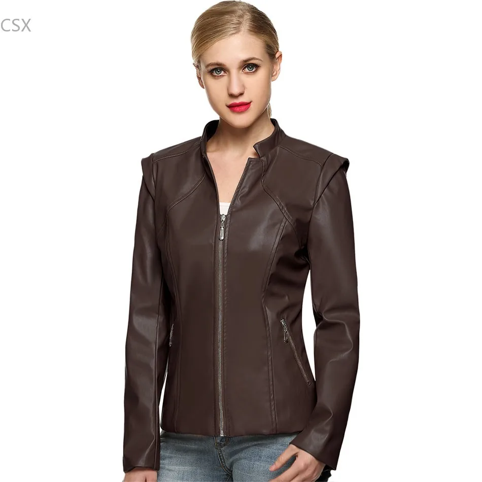 Женская мотоциклетная куртка из мягкой искусственной кожи черная коричневая