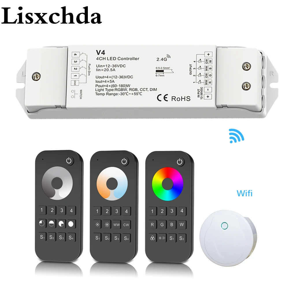 Светодиодная лента RGBW/RGB/ССТ/затемнением+ 2,4G Беспроводной РЧ пульт дистанционного управления 4 канала светодиодный RF контроллер для RGB/RGBW Светодиодные ленты светильник