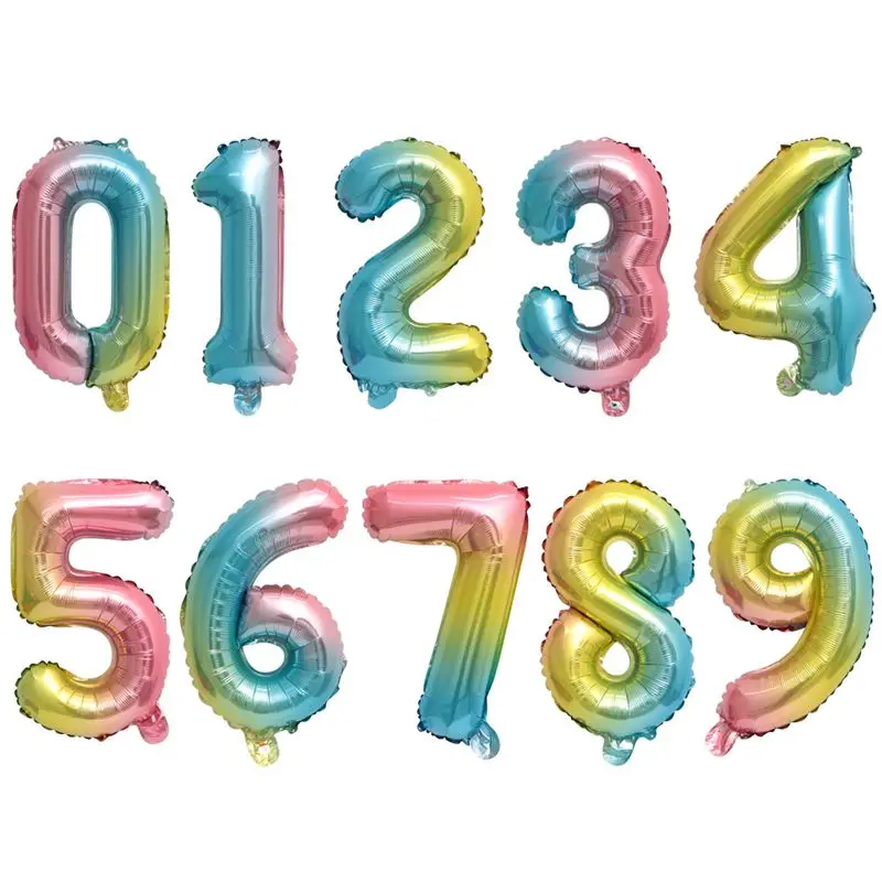 OLOEY 1 шт. 16 дюймовые шары с радужными цифрами 0 2 3 4 5 6 7 8 9 цифровой фольгированный
