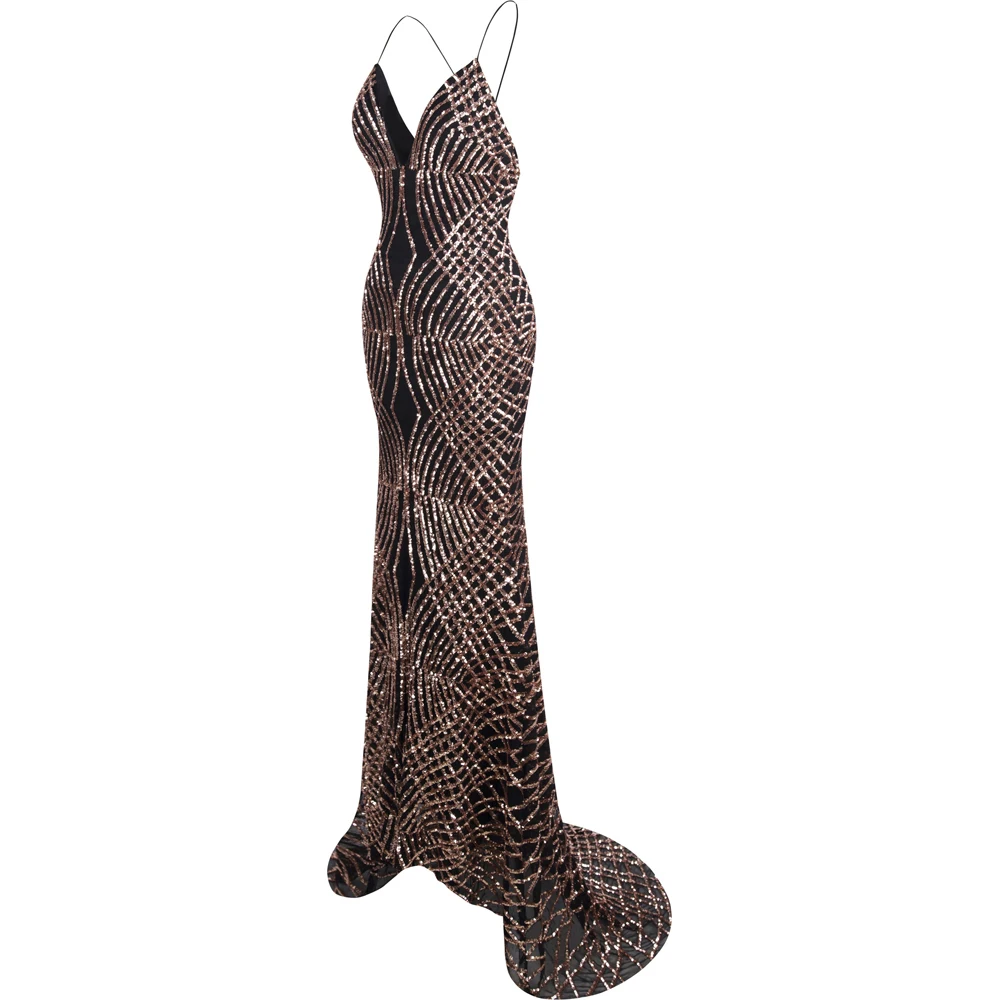 Angel-Fashion vestido de noiva длинное вечернее платье с тонкими бретельками и блестками черного цвета 224