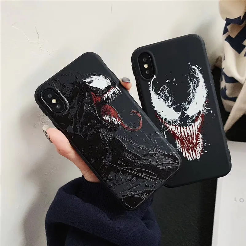Newest Hot American Comics Venom Soft Silicon Cover Case for Iphone 6 7 6S 7plus 8 8plus XR XSMax Marvel 3D Relief Phone Coque |