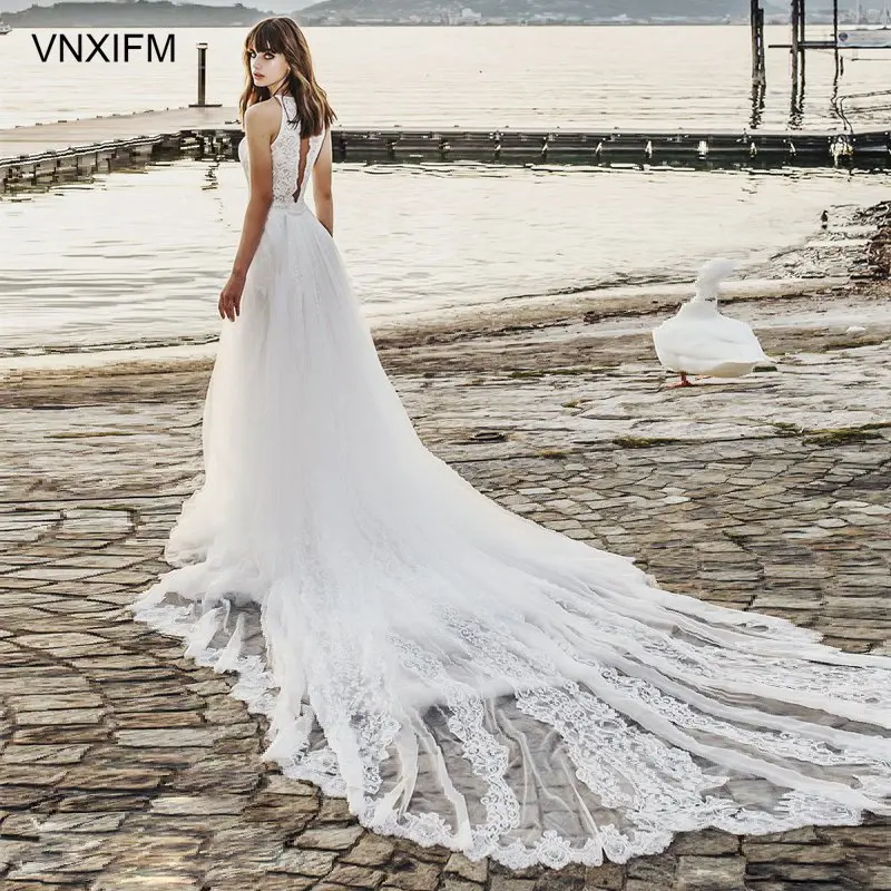 VNXIFM 2019 Новые свадебные платья трапециевидной формы с вырезом лодочкой и