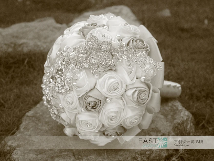 DIY брошь букет шелковые невесты Свадебный порошок синий и цвета слоновой кости