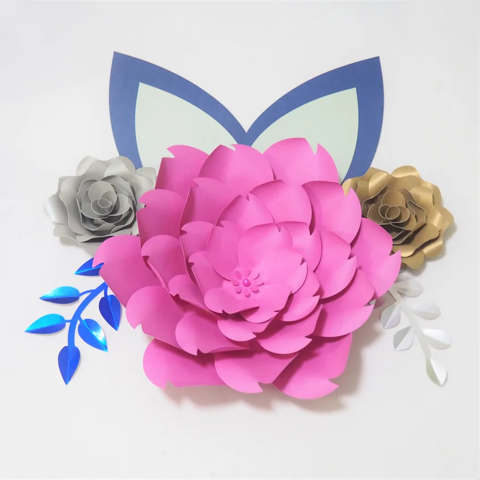 DIY Large Paper Flowers Giant Rose Fleurs Backdrops 3PCS+ 2 Leaves + Ears For Baby Shower Nursery Kids' Birthday Video | Дом и сад