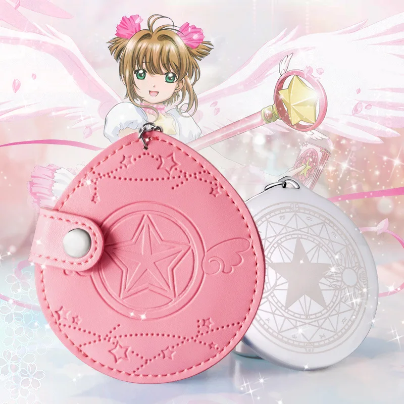 Cardcaptor Card Captor SAKURA, РОЗОВОЕ КРУГЛОЕ косметическое зеркало с кожаным держателем, сумки, подвески, металлические карманные зеркала для макияжа, Новинка