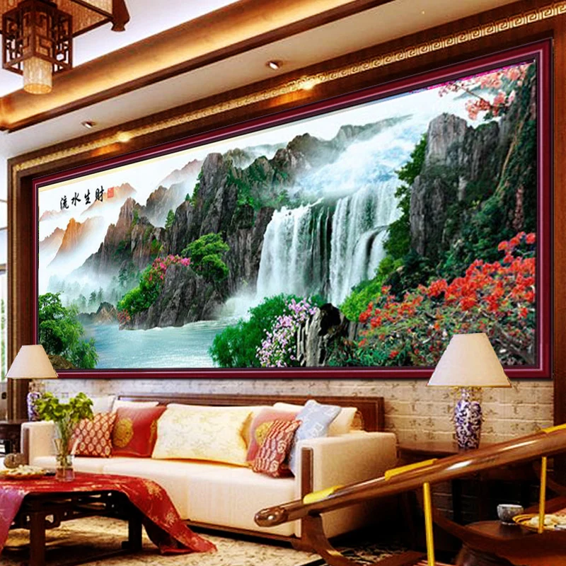 QIANZEHUI Needlework DIY Water production landscape Extra cash Cross stitch Sets For Embroidery kit Cross-Stitch Wall Home Decro | Дом и сад