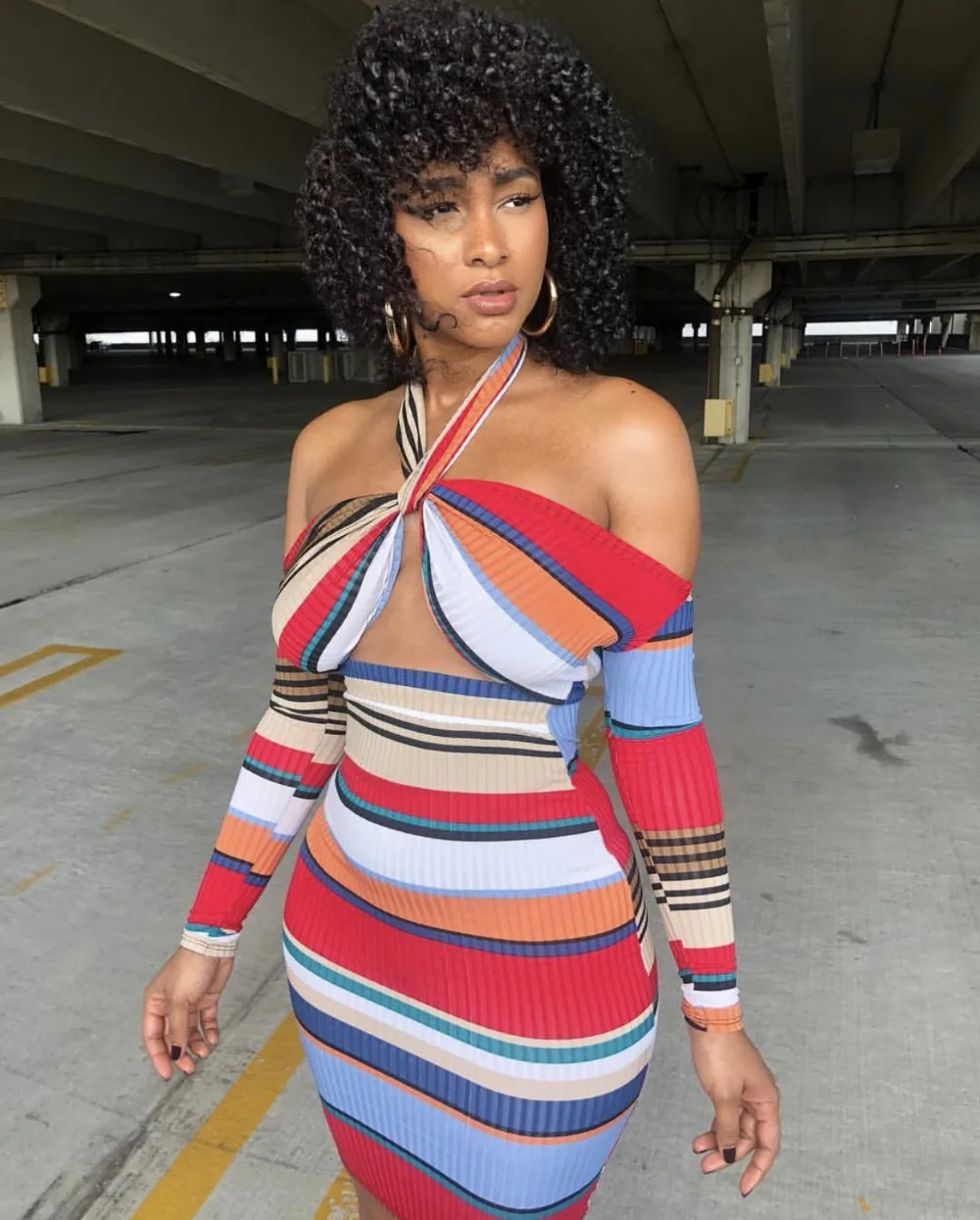 2019 для женщин пикантные Новая мода весна Vestidos полосатый Платья дамы Bodycon бинты