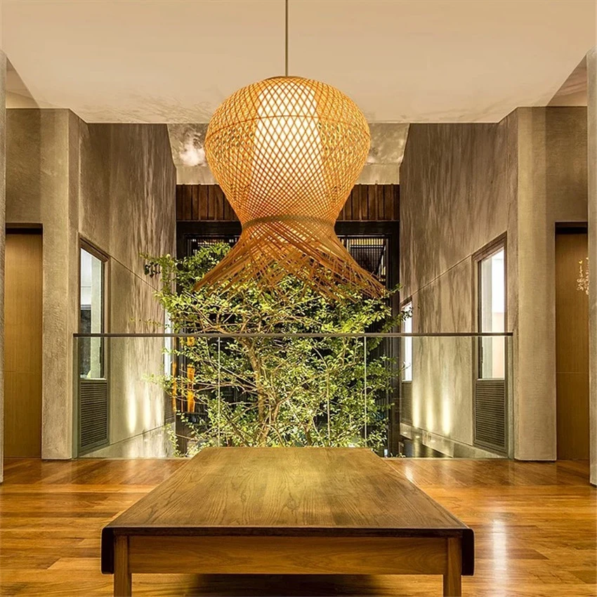 Кантри ручной работы бамбуковое плетение подвесные светильники личность