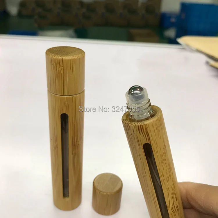 10ML 10/30/50pcs Empty Makeup Tool Perfume Roll on Bamboo Bottle, Cosmetic Roll on Essential Oil Container,Bamboo Roll on Bottle
