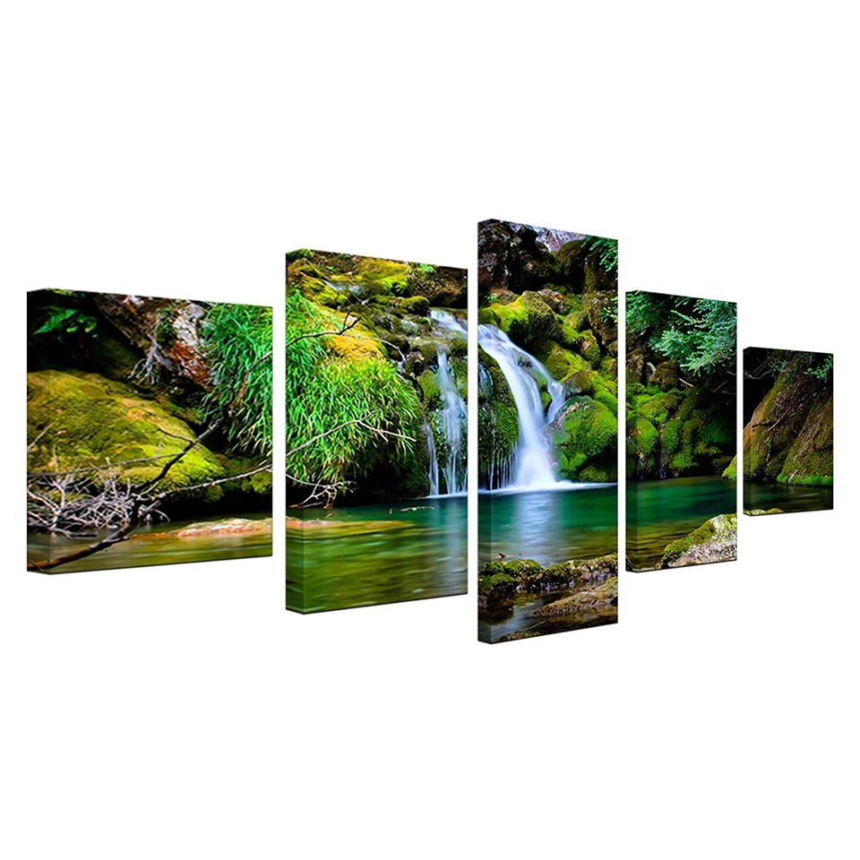 

5 Panel Wall Pictures for Living Room Decor Art Waterfall Canvas Painting Modular Picture Posters and Prints Cuadros Paintings