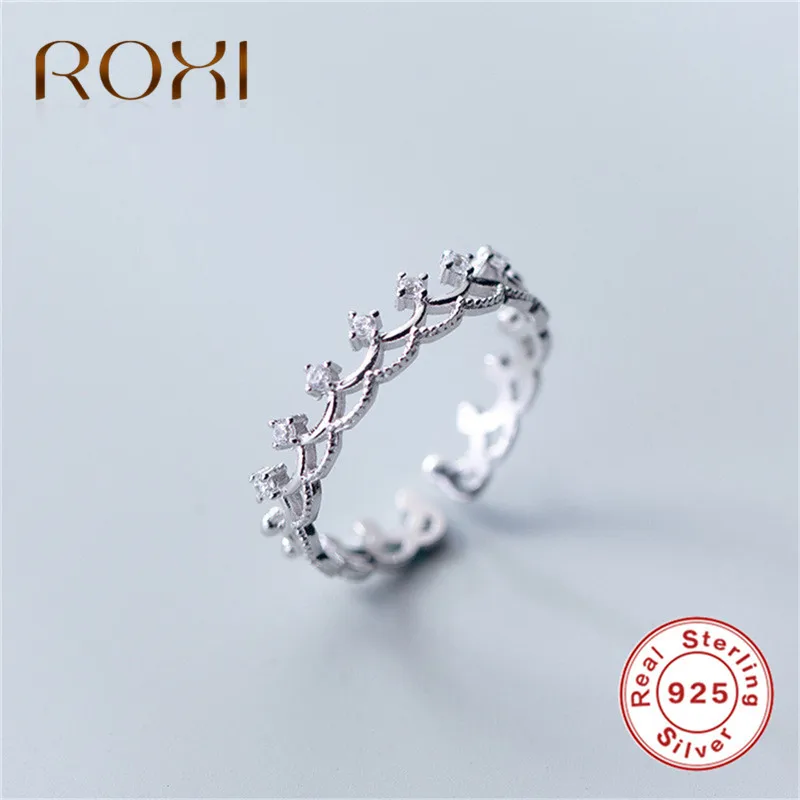 ROXI, настоящее 925 пробы, серебряное кольцо, высокое качество, корона, CZ, открытые кольца для женщин, кольцо, обручальное кольцо, ювелирное изделие, anillos