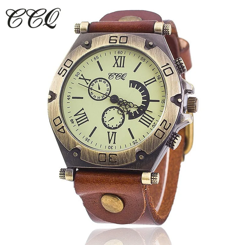 light brown CCQ Марка Винтаж Корова Кожаный Браслет Повседневная Роскошные Женщины Наручные Часы Кварцевые Часы Relogio женщина для 1822 - Цвет: light brown
