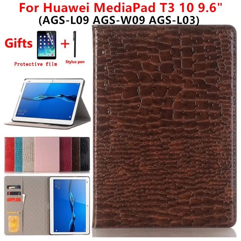 Умный кожаный чехол с крокодиловым узором для Huawei Mediapad T3 10 AGS L09/L03/W09 планшета Honor
