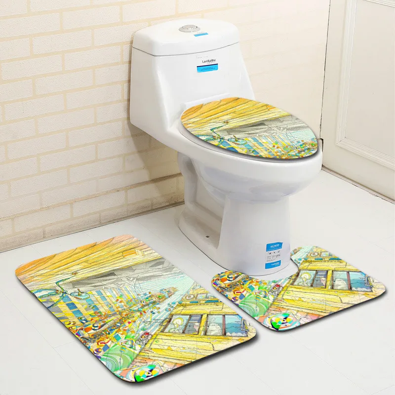 

Abstract Pattern 3Pcs Carpet Set For Bathroom And Toilet Anti-slip Bathroom Bath Mats Set Toilet Rugs Soft Floor Mats For Toilet