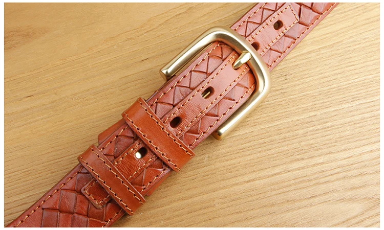 High Quality Top Layer Cow Leather Belt Handmade Men's Belt Cowskin Business Style Woven Pattern Casual Belts for Male